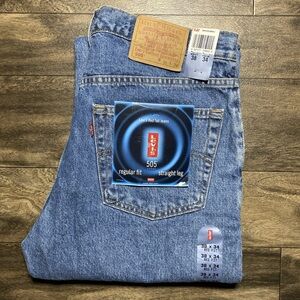 Vintage 90s Levis 505 Regular Fit Straight Leg Stonewash Jeans Mens 38x34 NWT